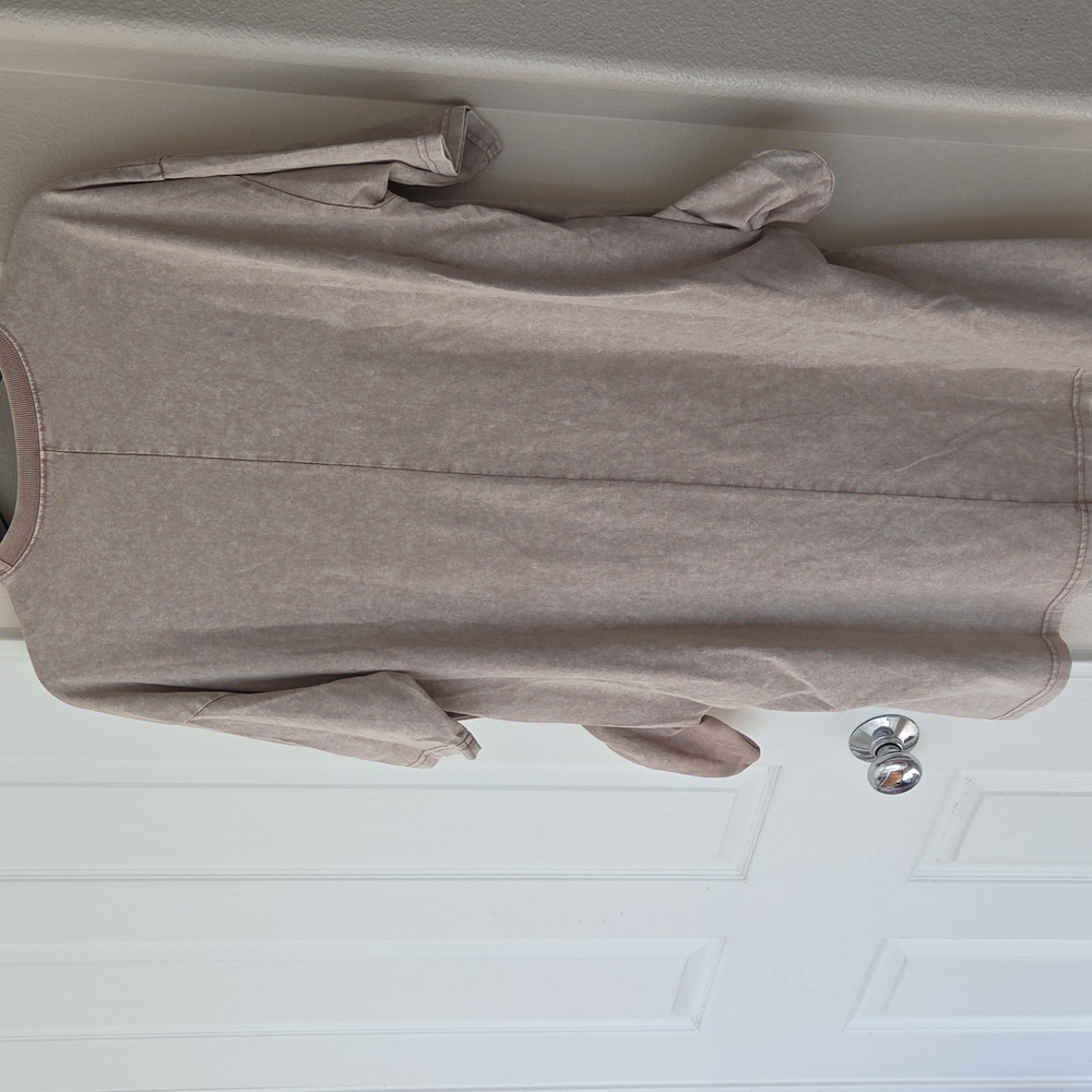 NWT EASEL Los Angeles Smiley Face Mineral Wash Cotton Tunic Dress Khaki Size M - Picture 3 of 7